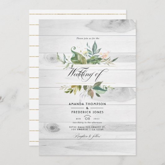 Rustic Greenery Country Barn QR Code RSVP Weddensc Kaart (Voorkant / Achterkant)