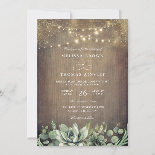 Rustic Greenery Country Barn QR Code Wedding Kaart (Voorkant)