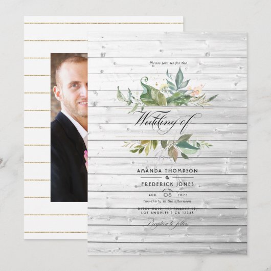 Rustic Greenery Country Barn Wedding Foto Kaart (Voorkant / Achterkant)