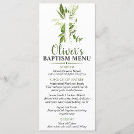 Rustic Greenery Cross Boy Baptism Custom Event Menu