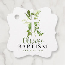 Rustic Greenery Cross Boy Baptism Favor Tags
