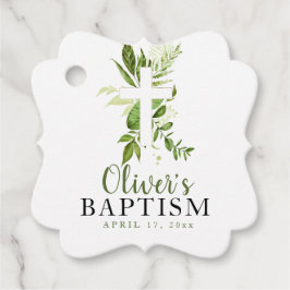 Rustic Greenery Cross Boy Baptism Favor Tags Bedankjes Labels