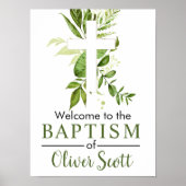 Rustic Greenery Cross Boy Baptism Welkom Poster (Voorkant)
