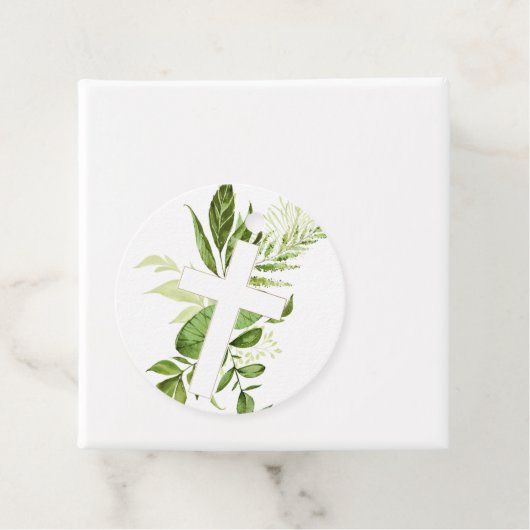 Rustic Greenery Cross Boy Baptisme Bedankjes Labels (In situ)