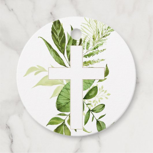 Rustic Greenery Cross Boy Baptisme Bedankjes Labels (Voorkant)
