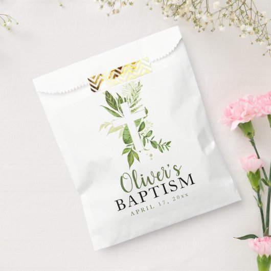 Rustic Greenery Cross Boy Baptisme Bedankzakje (Gezegeld)