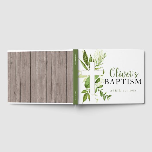 Rustic Greenery Cross Boy Baptisme Gastenboek (Volledig)