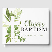 Rustic Greenery Cross Boy Baptisme Gastenboek (Voorkant)