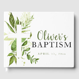 Rustic Greenery Cross Boy Baptisme Gastenboek