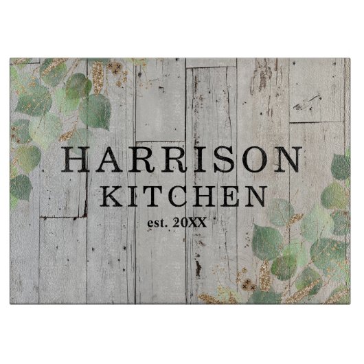 Rustic Greenery Custom Kitchen Name Cutting Board Snijplank (Voorkant)