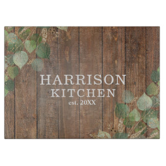 Rustic Greenery Custom Kitchen Name Cutting Board Snijplank