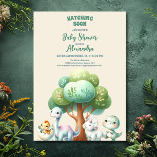 Rustic Greenery Cute Blauwgroen Dinosaur Baby show Kaart