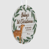 Rustic Greenery Deer Baby's eerste kerstfoto Ornament (voorkant)