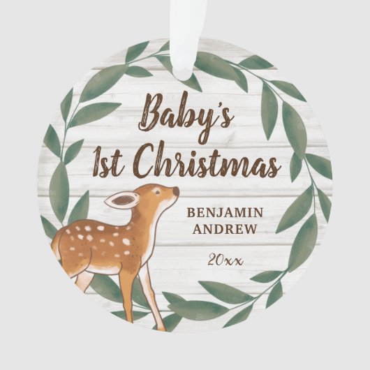 Rustic Greenery Deer Baby's eerste kerstfoto Ornament (voorkant)