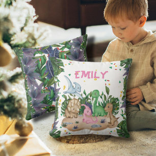 Rustic Greenery Dinosaur Name Kussen