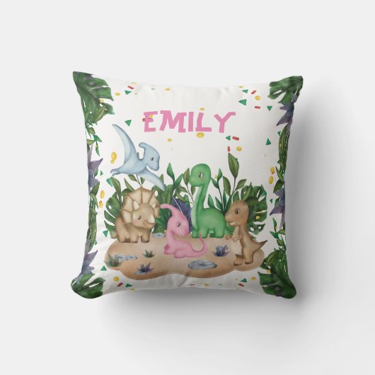 Rustic Greenery Dinosaur Name Kussen (Voorkant)