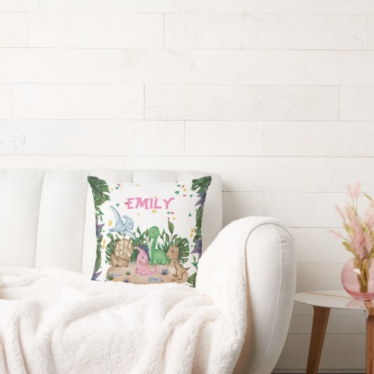 Rustic Greenery Dinosaur Name Kussen (Bank)