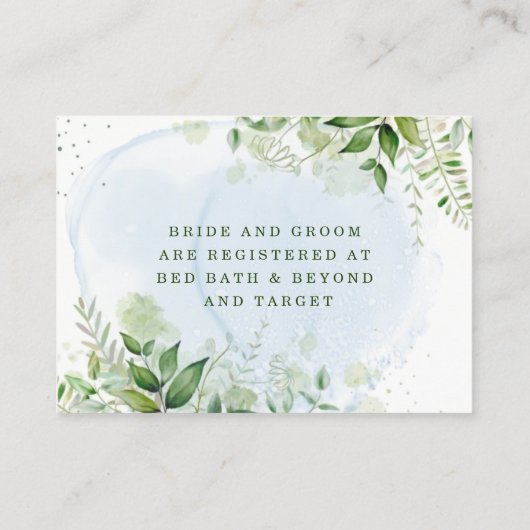 Rustic Greenery Dusty Blue Airy Wedding Registry Visitekaartje (Achterkant)