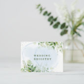 Rustic Greenery Dusty Blue Airy Wedding Registry Visitekaartje (Staand voorkant)