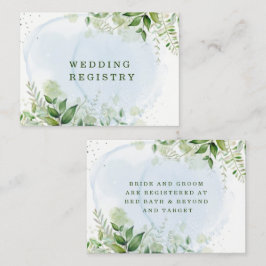 Rustic Greenery Dusty Blue Airy Wedding Registry Visitekaartje
