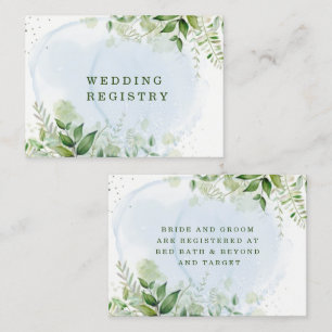 Rustic Greenery Dusty Blue Airy Wedding Registry Visitekaartje