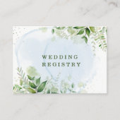 Rustic Greenery Dusty Blue Airy Wedding Registry Visitekaartje (Voorkant)