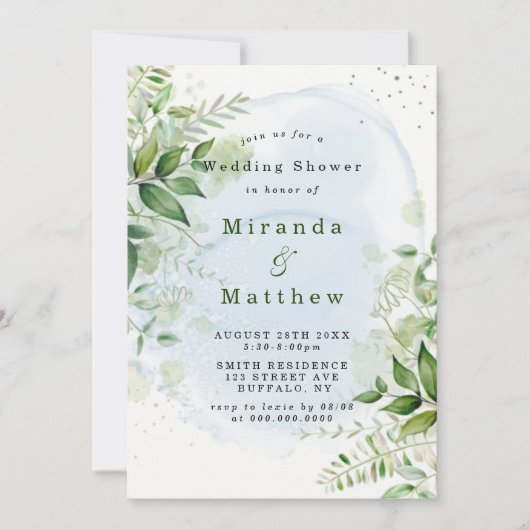 Rustic Greenery Dusty Blue Couples Shower Invites (Voorkant)