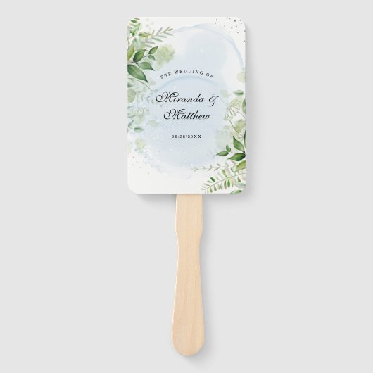 Rustic Greenery Dusty Blue Wedding Bedankt Handwaaier (Voorkant)