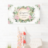 Rustic Greenery Dusty Pink Floral Girls Birthday Spandoek (Insitu)