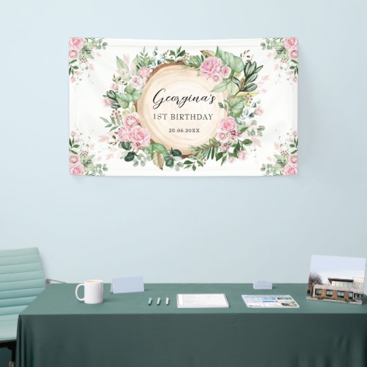 Rustic Greenery Dusty Pink Floral Girls Birthday Spandoek (Beurs)