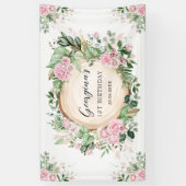 Rustic Greenery Dusty Pink Floral Girls Birthday Spandoek (Verticaal)