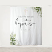 Rustic Greenery Elegant Baptism Fotoachtergrond Wandkleed (Voorkant)