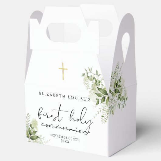 Rustic Greenery Elegant First Heilige Communie Bedankdoosjes (Geopend)