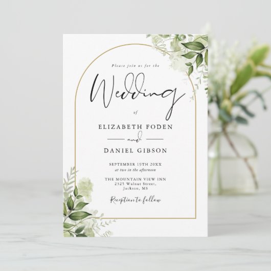 Rustic Greenery Elegant Gold Arch Monogram Weddens Kaart (Staand voorkant)