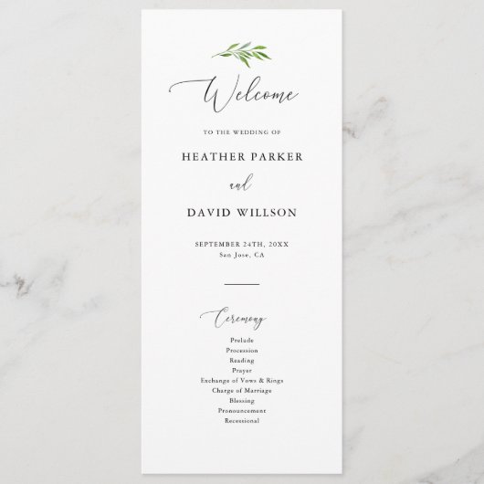 Rustic Greenery Elegant Wedding Ceremony Program Programmakaart (Voorkant)