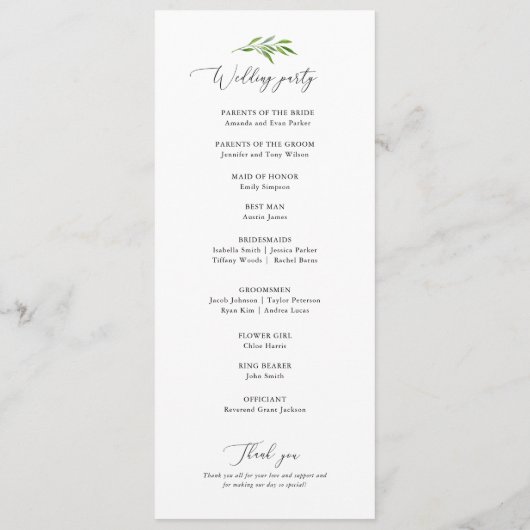 Rustic Greenery Elegant Wedding Ceremony Program Programmakaart (Achterkant)