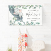 Rustic Greenery Elephant Baby shower Girl Welkom Spandoek (Insitu)