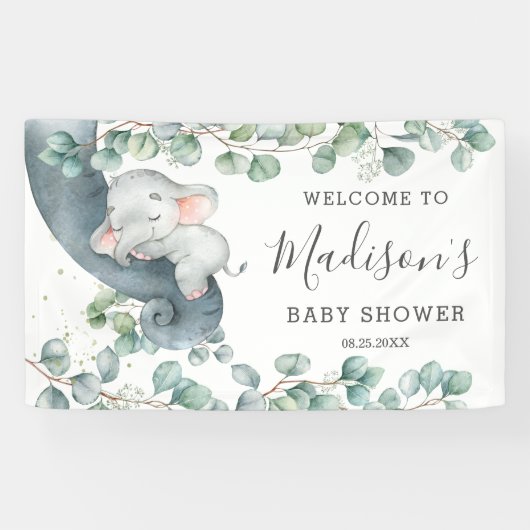 Rustic Greenery Elephant Baby shower Girl Welkom Spandoek (Horizontaal)