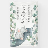 Rustic Greenery Elephant Baby shower Girl Welkom Spandoek (Verticaal)
