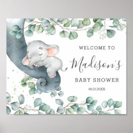 Rustic Greenery Elephant Girl Baby shower Welkom Poster