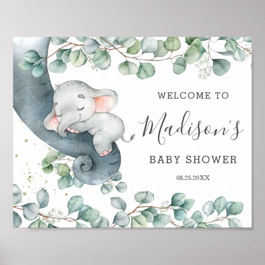 Rustic Greenery Elephant Girl Baby shower Welkom Poster (Voorkant)