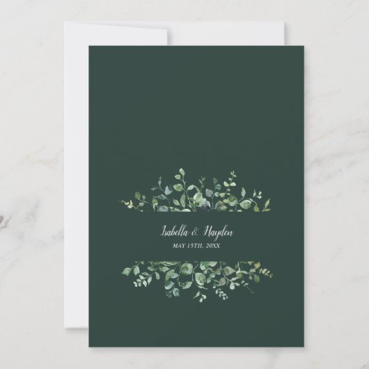 Rustic Greenery Emerald Botanical Emerald Wedding Kaart (Achterkant)
