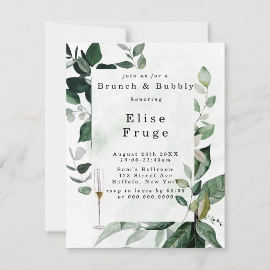 Rustic Greenery Eucalyptus Brunch & Bubble Invitat Kaart (Voorkant)