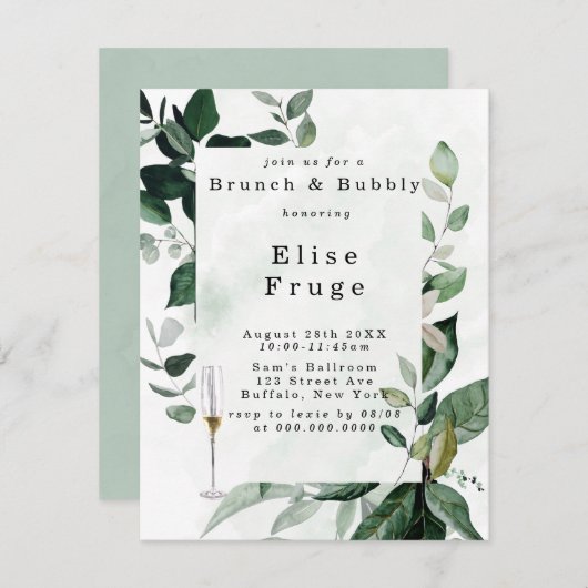 Rustic Greenery Eucalyptus Brunch & Bubble Invitat Kaart (Voorkant / Achterkant)