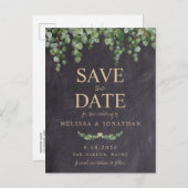 Rustic Greenery Eucalyptus Chalkboar Save the Date Aankondigingskaart (Voorkant / Achterkant)