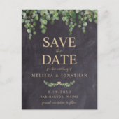 Rustic Greenery Eucalyptus Chalkboar Save the Date Aankondigingskaart (Voorkant)