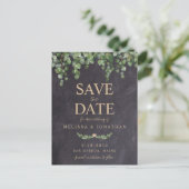 Rustic Greenery Eucalyptus Chalkboar Save the Date Aankondigingskaart (Staand voorkant)