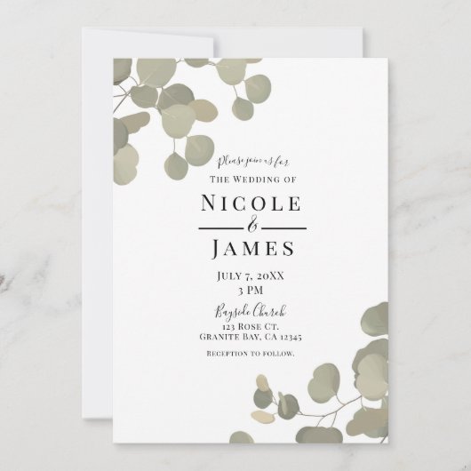 Rustic Greenery Eucalyptus Elegant Modern Wedding Kaart (Voorkant)