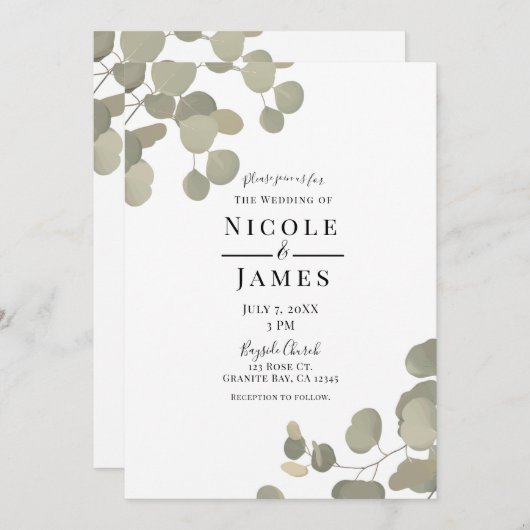 Rustic Greenery Eucalyptus Elegant Modern Wedding Kaart (Voorkant / Achterkant)