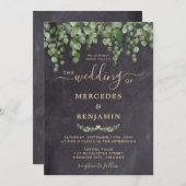 Rustic Greenery Eucalyptus Gold Chalkboard Wedding Kaart (Voorkant / Achterkant)